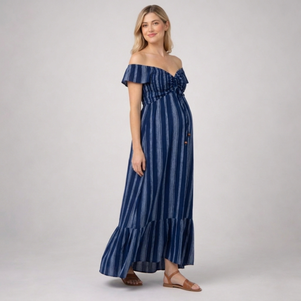 Momshaped™ Striped Summer Maternity Maxi Dress Flowy Comfortable-momshaped-Navy-S-momshaped