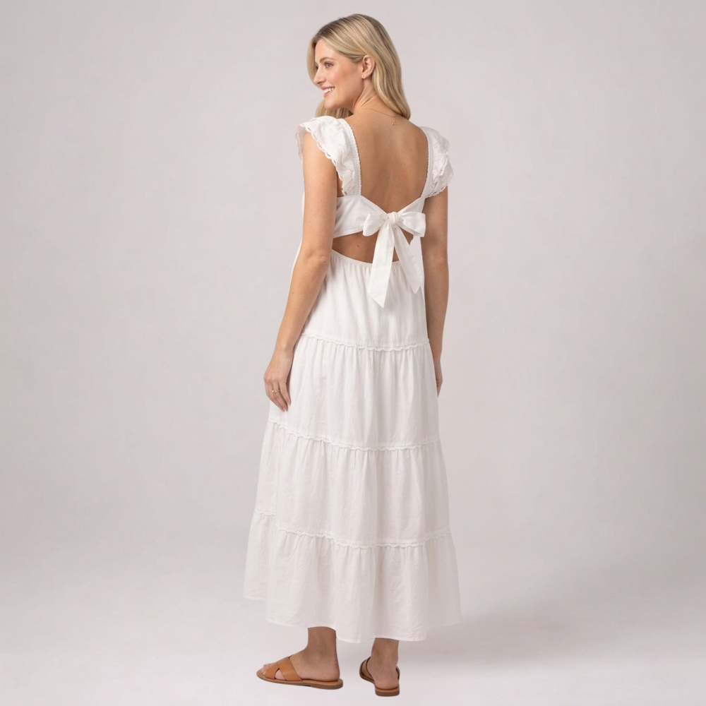 Momshaped™ Ruffle Summer Maxi Maternity Dress Elegant Flowy-momshaped-S-White-momshaped