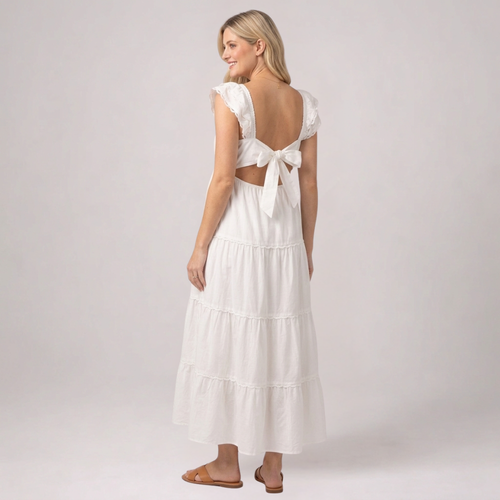 Momshaped™ Ruffle Summer Maxi Maternity Dress Elegant Flowy-momshaped-S-White-momshaped