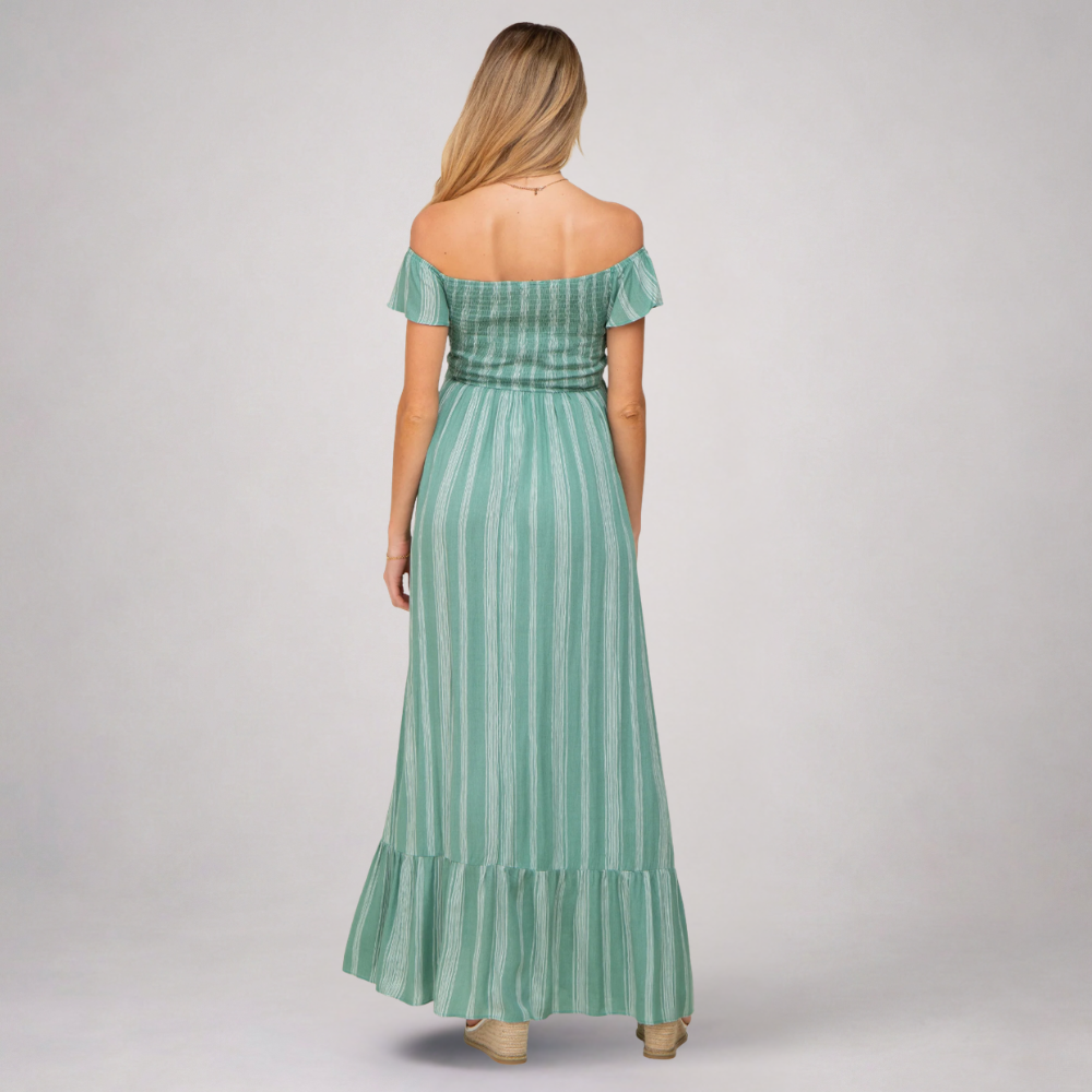 Momshaped™ Striped Summer Maternity Maxi Dress Flowy Comfortable-momshaped-Blue-S-momshaped