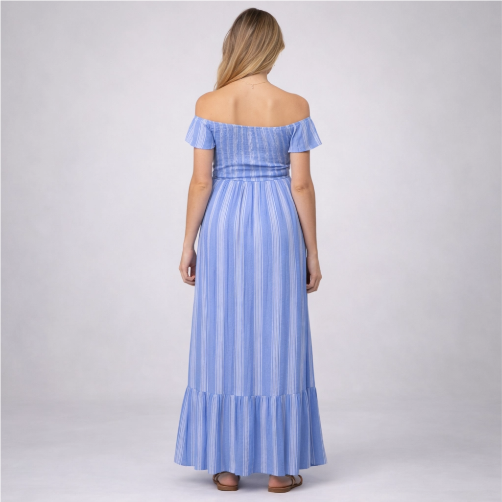 Momshaped™ Striped Summer Maternity Maxi Dress Flowy Comfortable-momshaped-Blue-S-momshaped